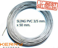 ลวดสลิงหุ้ม PVC พร้อมใช้งานเอนกประสงค์ ขนาด 5 mm. ยาว 50  m. ( 50 เมตร) รับแรงได้ 400 kg. ลวดสลิงชุบกัลวาไนช์อย่างดีและหุ้มด้วย PVC ป้องกันการเป็นสน