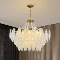 [COD] French light luxury feather glass chandelier retro bedroom dining room living study cloakroom designer lamps