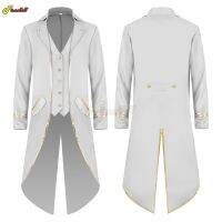 Classic Medieval Men Costume Jacquard Stand Collar Larp Viking Cosplay Jacket Coat Victorian Renaissance Style Clothing S-4XL