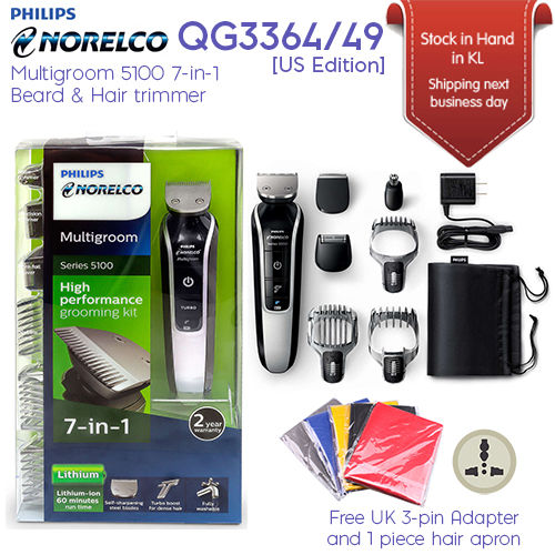 Philips Norelco QG3364 Multigroom Series 5100 Lithium Ion 7-in-one beard & hair trimmer Length [US Edition] |