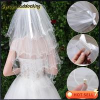 SYRUPSHADDOCKING เรียบหรู ผ้าคลุมหน้าภาพถ่าย งาช้างสีขาว สองชั้น ผู้หญิง Tulle ผ้าคลุมหน้างานแต่งงาน พร้อมหวี ผ้าคลุมหน้าเจ้าสาว