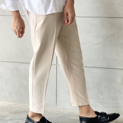 HARBER.BKK - Slacks Pants in Beige color (UNISEX PANTS) กางเกงสแล็คขายาว สีเบจ