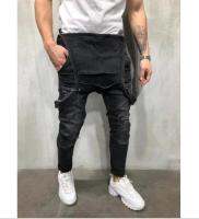 Fashion Loose Mens Suspenders Jumpsuit Denim Overalls Street Man Straight Hole Pants Male Clothing