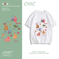 CHIC ผ้าฝ้ายแท้ เสื้อยืดแขนสั้นพิมพ์ลายการ์ตูนน่ารัก สบาย ๆ T0391