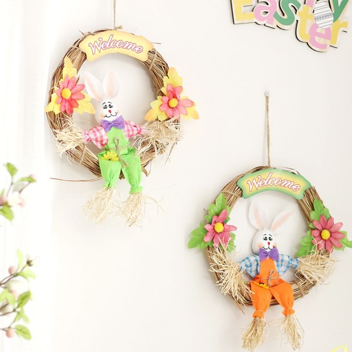 cod-cross-border-new-easter-decorations-ins-spring-pastoral-style-straw-rabbit-home-door-wall-pendant