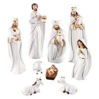 H55E ของตกแต่งวันคริสต์มาส Manger Figurines ชุดพระเยซูประสูติรูปปั้น Wisemen Figurines Christian Decor สำหรับห้องนอนหน้าแรก