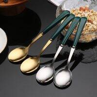 New Ceramics Handle Tablespoons Ice Cream Coffee Spoon Green Golden Soup Ladle Creative Kitchen Tableware Home Teaspoons Serving Utensils