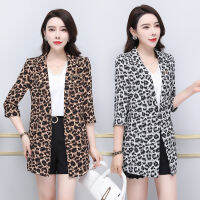 【cw】 Spring and Autumn 2022 New Mid-Length Korean-Style Slim-Fit Leopard Print Small Suit Casual Top Small Suit Jacket for Women ！