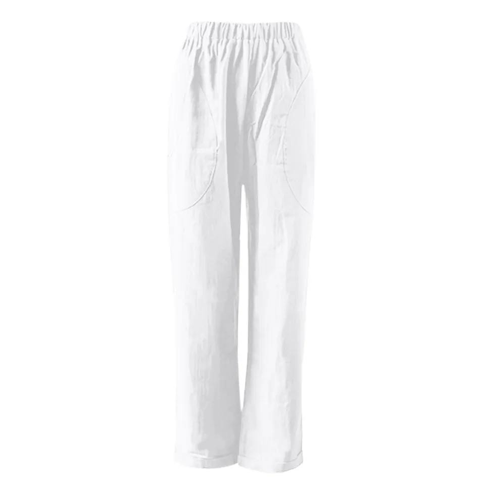 Tightness White For Women Linen Pants Plus Casual Pocket Pants Size  Trousers Plus Size Pants Elastic Waist Jeans (Grey, XL)