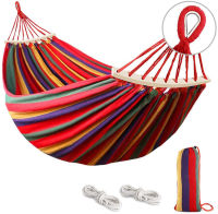 Outdoor Hammock Portable Garden Hammock Sports Home Travel Camping Swing Canvas Stripe Hang Bed Hammock Double Single People