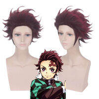 สีแดงสีน้ำตาลผู้ชายวิกผมอะนิเมะ T Anjiro Kamado ใบมีดของปีศาจฆ่า Kimetsu No Yaiba คอสเพลย์ผมฮาโลวีนเทศกาลเครื่องแต่งกาย H Eadwear