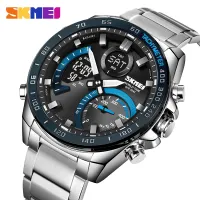 SKMEI แบรนด์ชั้นนำหรูหราสายสแตนเลสแฟชั่นผู้ชายนาฬิกากันน้ำ Dual Display Men Sport Watches