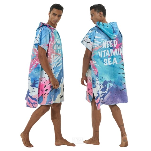 1x Surf Swim Hooded Towel Poncho Bath Beach Robe Men Women Robe Quick Drying 