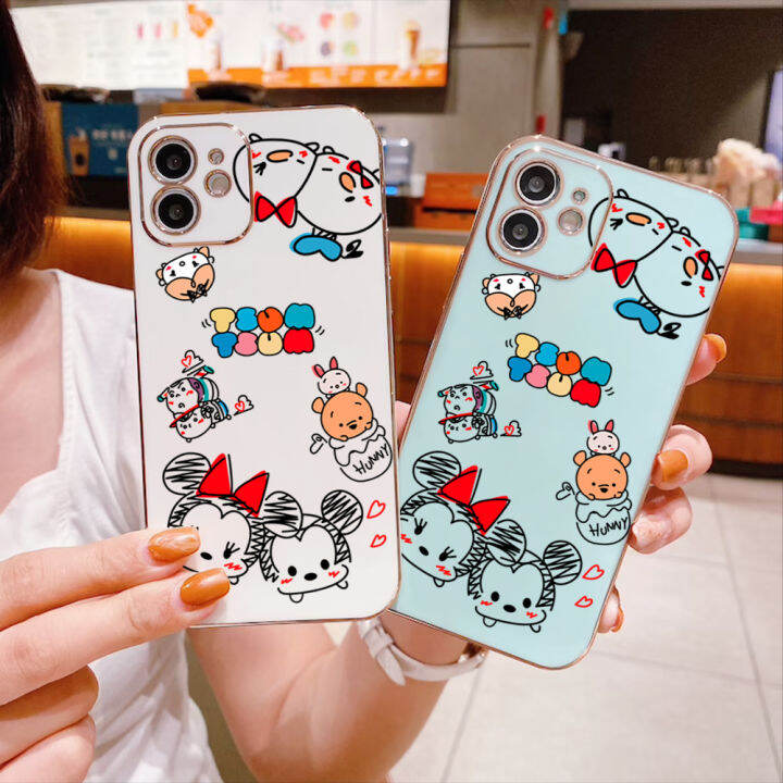 ggk-เคสเคสสำหรับ-apple-iphone-15-plus-15-pro-15-pro-max-เคสหมีพูรูปหนูมินี่การ์ตูนมิกกี้น่ารักฟรีสายคล้องขอบสี่เหลี่ยมเคสชุบเคสโทรศัพท์นิ่มชุบหรูหราเคสโทรศัพท์