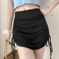 COD ✗ qafh47 New Korean version of advanced solid color simple fashion sexy hot girl high waist drawstring sports short hip skirt