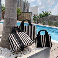 ?สินค้าขายดี? [สีดำ,L009-L มีซิปบนใส่A4]MARHEN J CANVAS BAG STRIPE   สินค้าพร้อมส่งค่ะ