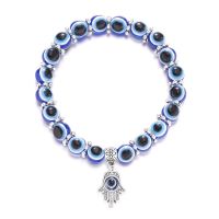 Turkish Blue Evil Eye Bracelet Crystal Resin Round Lucky Bead Bracelet Wishing Elastic Cord Chain Bracelet Ladies Charm Jewelry