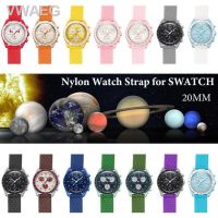 ดั้งเดิม☬แถบไนลอน20มม. สำหรับ OMEGA SWATCH MoonSwatch สายนาฬิกา Planet สร้อยข้อมือผ้าใบแบบตาข่ายออกได้อย่างรวดเร็วผู้หญิงผู้ชาย