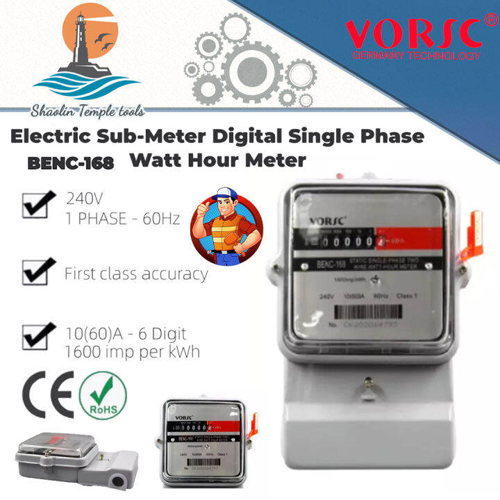 VORSC Electric SubMeter Digital Single Phase Watt Hour Meter 60Amp