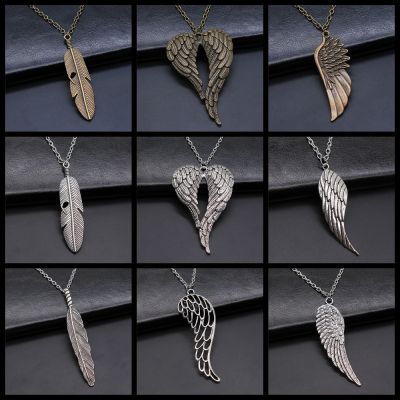 2 Colors Antique Silver Color Antique Bronze Color Bird Wings amp; Feather Pendant Necklace Gift For Women Men Girl Boy Metal Chain