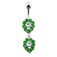 Fancy Green Jeweled Silver Dangling Navel Ring Body jewelry จิวเจาะหน้าท้องแฟชั่น จิวสะดือเครื่องประดับบนร่างกาย สำหรับผู้หญิง แฟชั่นวัยรุ่นยุคใหม่