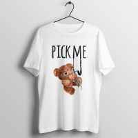 SDFDMytee100% Cotton T Shirt Oversized Tee Pick Me Bear Print Round Neck Short Sleeve BF Wind Graphic Tee