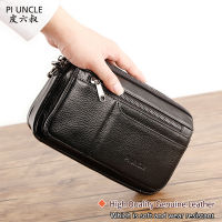 Genuine Leather Mens Long Clutch Wallet Oil Wax Cowhide Purse Wrist Handy Bags Vintage Cards Holder Cell Phone Case Money Bag