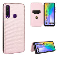 Huawei Y6p Case, EABUY Carbon Fiber Magnetic Closure with Card Slot Flip Case Cover for Huawei Y6p