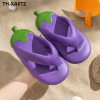 EVA flip-flops eggplant shoes womens summer wear new seaside beach flat net red bread pinch sandals and slippers