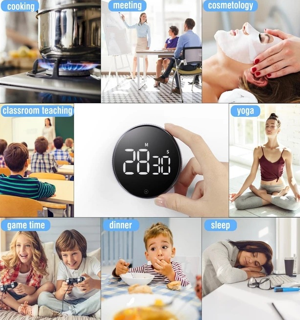 LED Digital Countdown Magnetic Alarm Clock Kitchen Timer Study