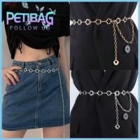 PETIBAG แฟชั่นสำหรับผู้หญิง ลำลองแบบสบายๆ สง่างามเรียบหรู ทันสมัยและทันสมัย เข็มขัดโซ่โลหะ สายคาดเอวบางหรูหรา สายรัดเอว แถบรัดเอวลดไขมัน