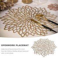 Golden Round Placemat, Round PVC Cutout Place Mat Christmas, Wedding, Banquet, Restaurant, Hotel, 15.5 Inch (8 Sets)