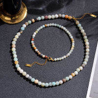 Amazonite ลูกปัดเค้นคอสร้อยคอสร้อยข้อเท้าชุดสแตนเลสกุ้งจับมือซัมเมอร์บีชผู้หญิงเครื่องประดับแฟชั่น