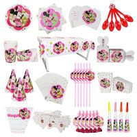 ✘ Disney White Minnie Mouse Cartoon Theme Birthday Party Decoration Disposable Tableware Set Supplies For Kids Wholesale Price