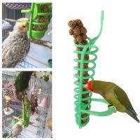 เดือยแหลมพลาสติกพร้อมขาตั้งสำหรับของเคี้ยวขบนกแก้ว Conure มาคอว์ของเล่นสัตว์เลี้ยงที่ให้อาหารนกอุปกรณ์หาอาหารส้อมผลไม้