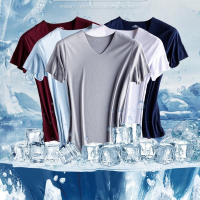 【CW】Fashion Summer Seamless Breathable Ice Silk T-Shirt Vest Men S Sports Short Sleeve T-Shirt Ice Silk Solid Color V-Neck Tees