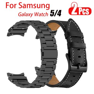 สายนาฬิกาโลหะสำหรับ Samsung Galaxy Watch 5 4,44มม. 40มม. 5 Pro สร้อยข้อมือหนัง4 Classic 42/46มม. อะแดปเตอร์ปลายโค้ง
