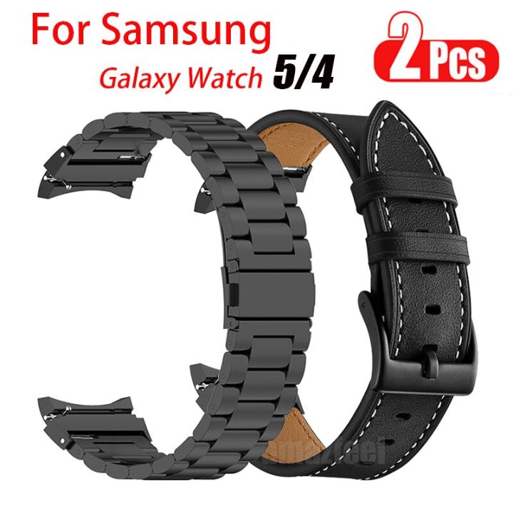 สายนาฬิกาโลหะสำหรับ-samsung-galaxy-watch-5-4-44มม-40มม-5-pro-สร้อยข้อมือหนัง4-classic-42-46มม-อะแดปเตอร์ปลายโค้ง