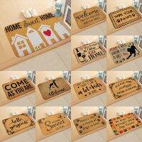 Kraft Paper Pattern Kitchen Bath Entrance Welcome Sign Door Mat Bedroom Non-Slip Coral Velvet Carpet Rug Soft Home Decor Doormat