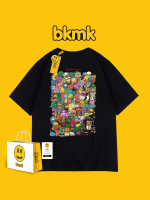 BKMK เสื้อยืดแขนสั้นการ์ตูนอินเทรนด์สำหรับผู้ชาย,เสื้อยืดผ้าฝ้ายแขนสามส่วนลำลองลำลองแนวสตรีท IN