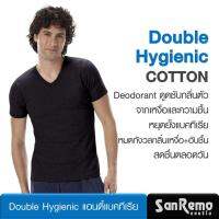 Sanremo Double Hygienic เสื้อแขนสั้น คอวี แซนรีโม หยุดยั้งแบคทีเรีย ระงับกลิ่นเหงื่อ+อับชื้น ผ้านุ่ม สีดำ 3ตัว NIS-SCD2-BL (3P)