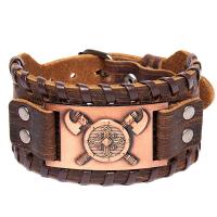 Trendy Totem Design Nordic Double Axe Irish Cross Bracelet Leather Woven Mens Bracelet Viking Accessorie Genuine leather jewelr Charms and Charm Brac