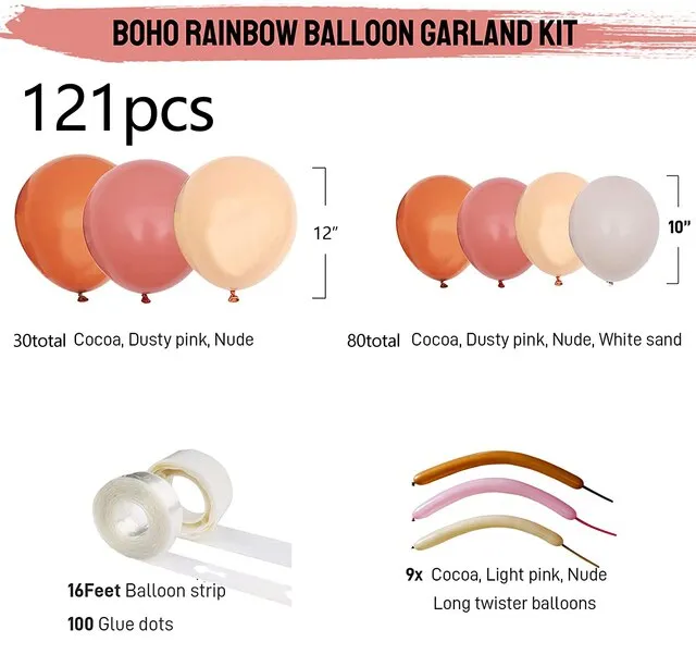 Boho Balloon Garland Blush Nude Dusty Pink Brown White Sand Long Twisting Balloons Arch Kit Baby