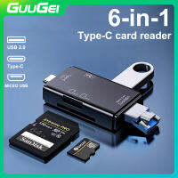 GUUGEI 6 In 1การ์ดรีดเดอร์ USB มัลติฟังก์ชัน2.0/ไมโคร USB/Type-C อะแดปเตอร์ OTG Tf/sd แฟลชไดร์ฟอ่านการ์ด