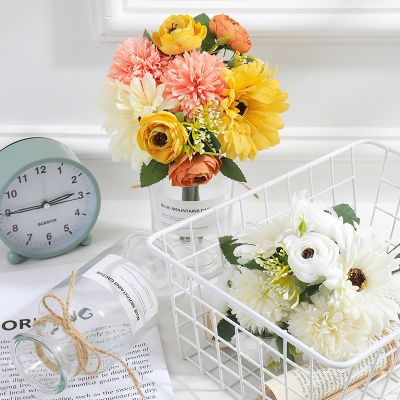 1 Bouquet Artificial Silk Rose Gypsophila Lily Dandelion Peony Flower nch For Wedding Home Decoration Gift