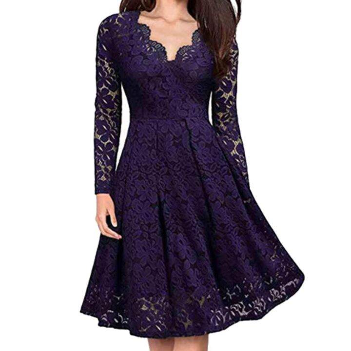 retro-women-dresses-lace-floral-v-neck-long-sleeve-tight-waist-a-line-party-midi-dress-tight-waist-party-dress-women