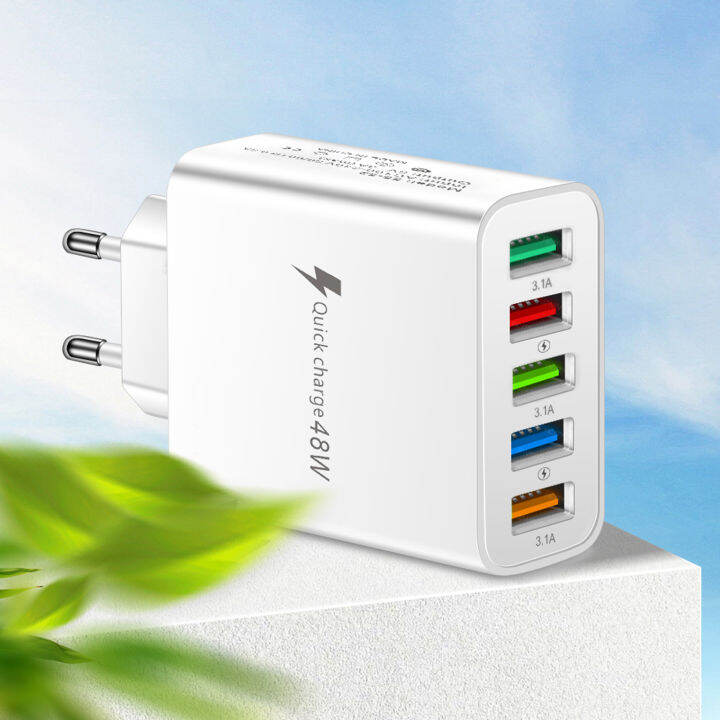 yeqinhuia-ที่ชาร์จสำหรับเดินทาง48w-เครื่องชาร์จ-usb-เครื่องชาร์จ-usb-5เครื่องชาร์จพอร์ต-usb-พร้อมระบบชาร์จเร็วสำหรับอะแดปเตอร์อเนกประสงค์ที่พร้อมปลั๊ก-eu-และเบา