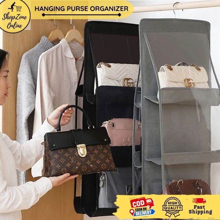 Hanging 6-Pocket Bag Organizer - Purse Organizer For Wall