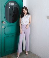 prettythingonme VivienPant -สี Lavender ขายาวทรงขาม้านิดๆ ผ้าBMญี่ปุ่นเนื้อดีมาก รีดจีบด้านหน้า ใส่แล้วผอมเพียวเก็บหุ่นทรงสวย มีกระเป๋าข้าง