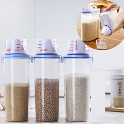 2kg Food Plastic Storage Tank with Measuring Cup Moisture-Proof Sealed Food Storage Containers Rice Dispenser Kitchen Storage